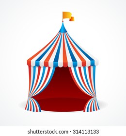 Circus Tent in Red and Blue and White Stripes Isolated on Background. Vector illustration