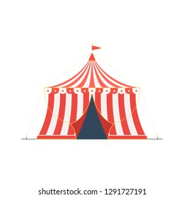 Circus tent with a red flag on the roof. Vector illustration isolated on white background