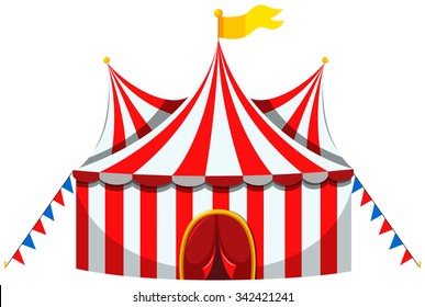 Circus tent in red and white striped illustration