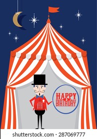 circus tent ringmaster birthday card template vector/illustration