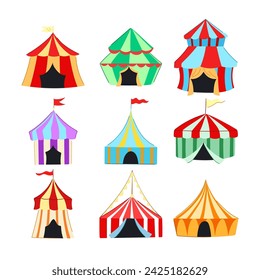 caricatura de la tienda de circo. evento justo, vintage de feria, carpa de circo carpa de circo signo. símbolo aislado ilustración vectorial