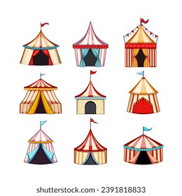 circus tent set cartoon. festival fun, entertainment show, event funfair circus tent sign. isolated symbol vector illustration
