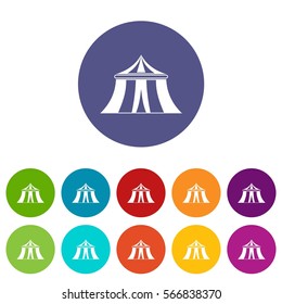 Circus tent set icons in different colors isolated on white background