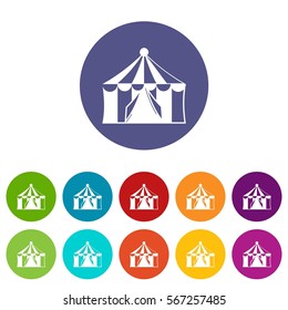 Circus tent set icons in different colors isolated on white background