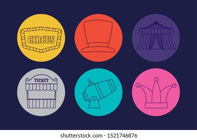 circus tent with set icons of circus vector illustration design