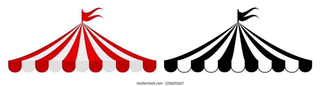 Circus tent with a split flag striped red and solid black icon. Carnival dome roof, template for design. Flat vector mockup isolated on white background.