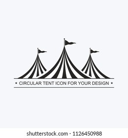 Circus tent template. Invitation to event, presentation. Circus building, circus hut awning, with balls, decoration, shapito, exterior appearance. Logotype logo pictogram Vector icon