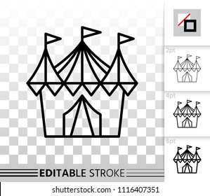 Circus tent thin line icon. Outline sign of marquee. Cirque canopy linear pictogram with different stroke width. Simple vector symbol, transparent background. Circus editable stroke icon without fill