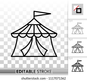Circus tent thin line icon. Outline sign of marquee. Cirque Canopy linear pictogram with different stroke width. Simple vector symbol, transparent background. Circus editable stroke icon without fill