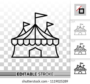 Circus tent thin line icon. Outline sign of marquee. Cirque canopy linear pictogram with different stroke width. Simple vector symbol, transparent background. Circus editable stroke icon without fill