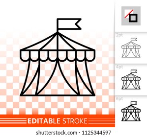 Circus tent thin line icon. Outline sign of marquee. Cirque Canopy linear pictogram with different stroke width. Simple vector symbol, transparent background. Circus ditable stroke icon without fill