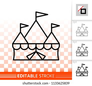 Circus Tent thin line icon. Outline sign of marquee. Cirque Canopy linear pictogram with different stroke width. Simple vector symbol, transparent background. Circus editable stroke icon without fill