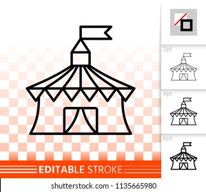 Circus tent thin line icon. Outline sign of marquee. Cirque canopy linear pictogram with different stroke width. Simple vector symbol, transparent background. Circus editable stroke icon without fill