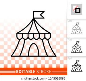 Circus tent thin line icon. Outline sign of marquee. Cirque Canopy linear pictogram with different stroke width. Simple vector symbol, transparent background. Circus editable stroke icon without fill