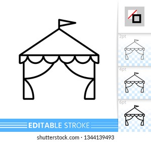 Circus Tent thin line icon. Carnival banner in flat style. Event poster. Marquee Linear pictogram. Simple illustration outline symbol. Vector sign isolated on white. Editable stroke icons without fill