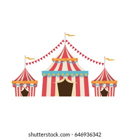 circus tent tops. red and white stripes flag on top