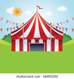 Circus tent. Vector illustration of a stylized circus tents on the meadow.