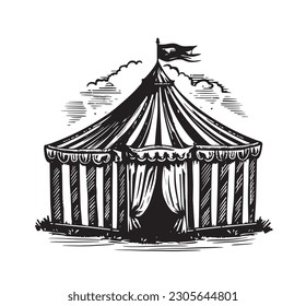 Circus tent vehicle sketch, hand drawn, vector.