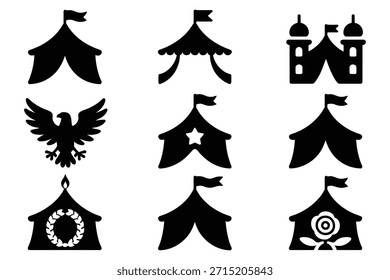 Carpas de circo y bandera del emblema del águila