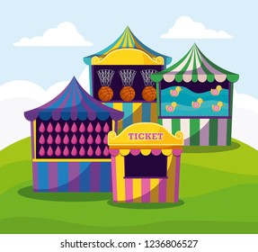 circus tents with garlands isolated icon