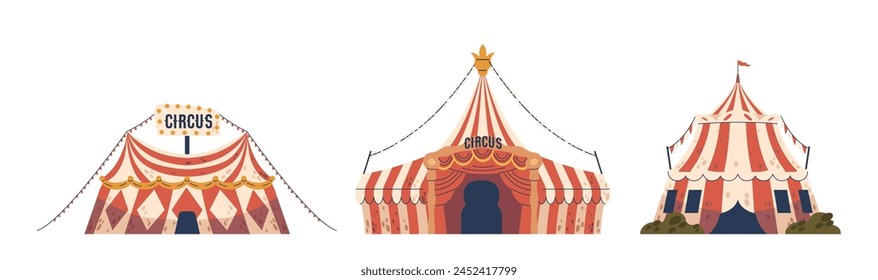 Carpas De Circo, Grandes Y Coloridas Cúpulas De Carpa, Vivienda Maravillas Dentro, Eco De Risas, Ilustración vectorial