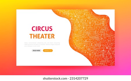 Circus Theater Landing Page. Vector Illustration of Outline Design.