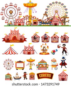 Circus theme objects and children isolated illustration