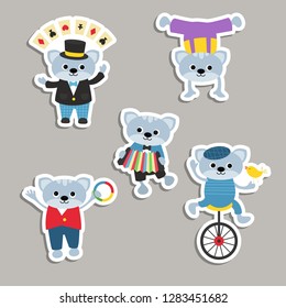 Circus theme. Set of circus cats with different actions.