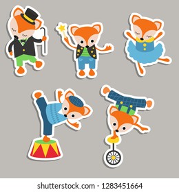 Circus theme. Set of circus foxes with different actions.