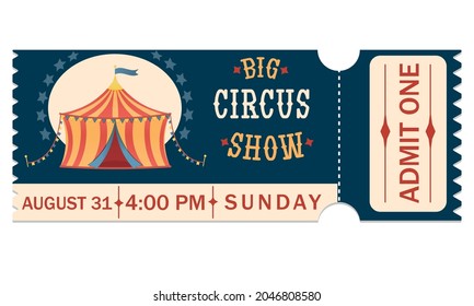 Circus ticket. Big show blue, red colour.