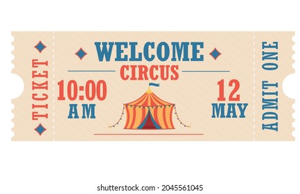 Circus ticket blue red tent.