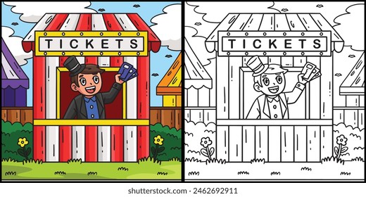 Circus Ticket Booth Coloring Colored Illustration