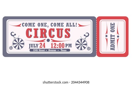 Circus ticket. The colour blue and red.