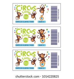 Circus ticket with different animals. For children design.