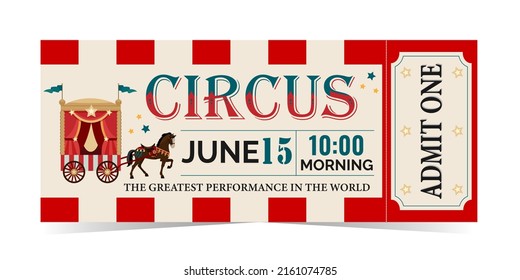 Circus ticket with magic cart - arena and horse.