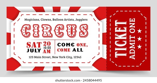 Circus ticket template design. Illustration of circus label,