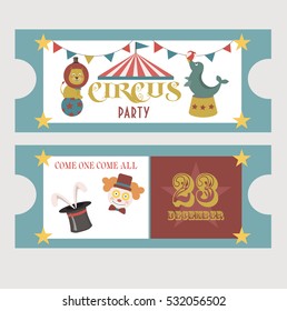 Circus ticket template. Invitation card. Vector illustration