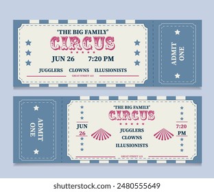 A circus ticket template. CIRCUS ticket, lottery coupons. Vector coupon - vector illustration. Blue backgrounds.	