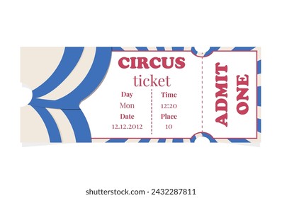 Plantilla de ticket de circo en estilo retro. Entrada para el espectáculo del circo. Plantilla de ticket. Cortina de tienda.