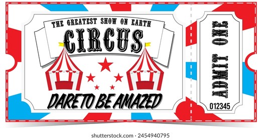 Circus Ticket circus tent red white and blue vector design on a white background