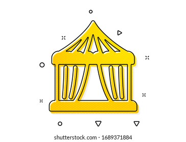 Circus tickets office sign. Amusement park tent icon. Yellow circles pattern. Classic circus tent icon. Geometric elements. Vector