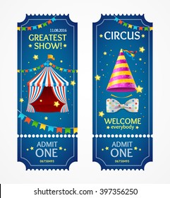 Circus Tickets Set. Invitation to the Show. Vector illustration