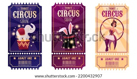 Circus Tickets Set. Magic Show. Vector illustration