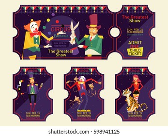 circus tickets set. vector illustration