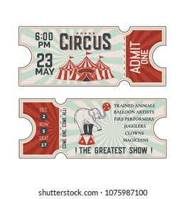 Circus Tickets Vintage Design.Vector illustration.