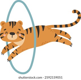 Circus tiger animal, Circus isolated element, vector cartoon style, kids illustration