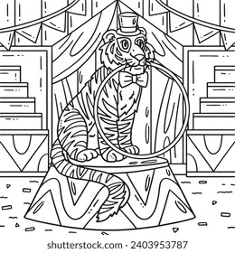 Circus Tiger Biting a Hula Hoop Coloring Page 