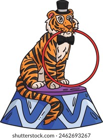 Circus Tiger Biting a Hula Hoop Cartoon Clipart