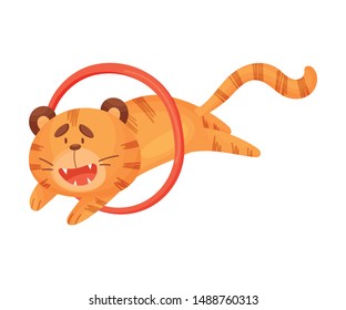 Circus tiger in a jump. Vector illustration on a white background.
