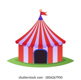 Circus Top Tent for Carnival with Red Stripes, Vintage Marquee Dome for Performance and Show. Entertainment and Recreation Park Ewuipment Isolated on White Background Cartoon Vector Illustration, Icon